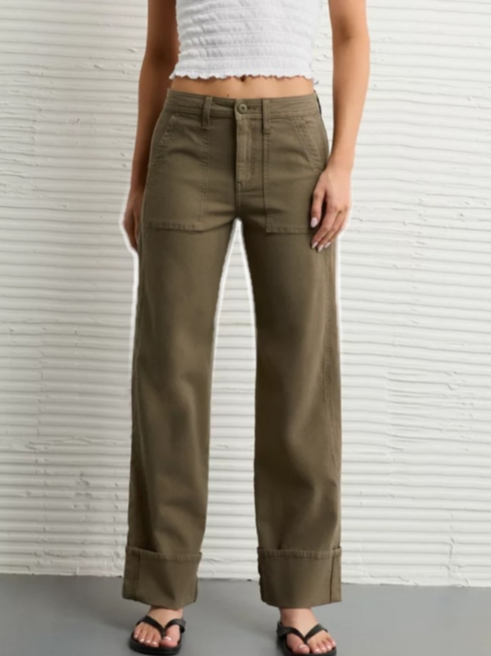 American Eagle Outfitters Olive Green Wide Leg Utility Jeans
